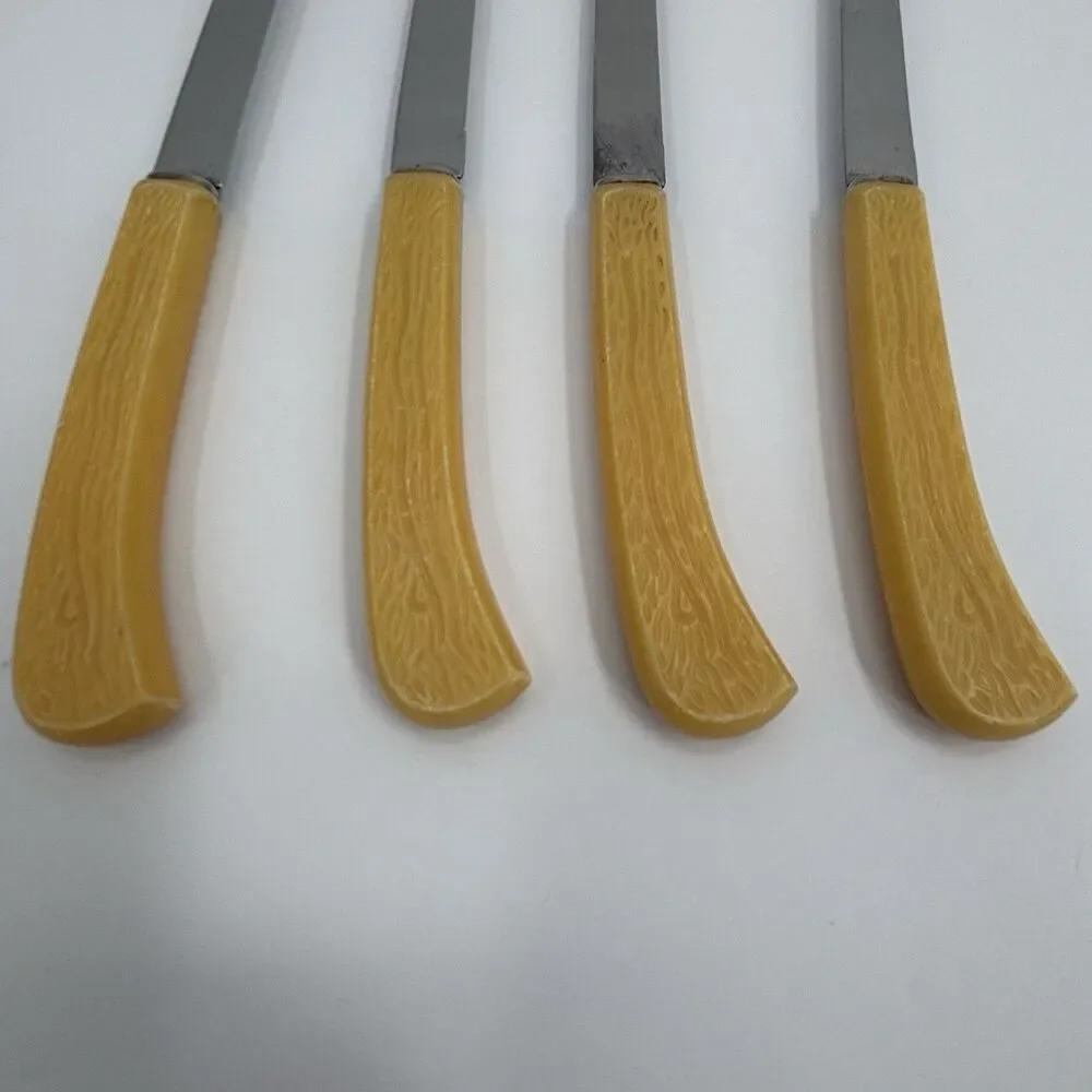 Imperial Vtg. Stainless USA Straight Edge Steak Knives Textured Bone Look Handle